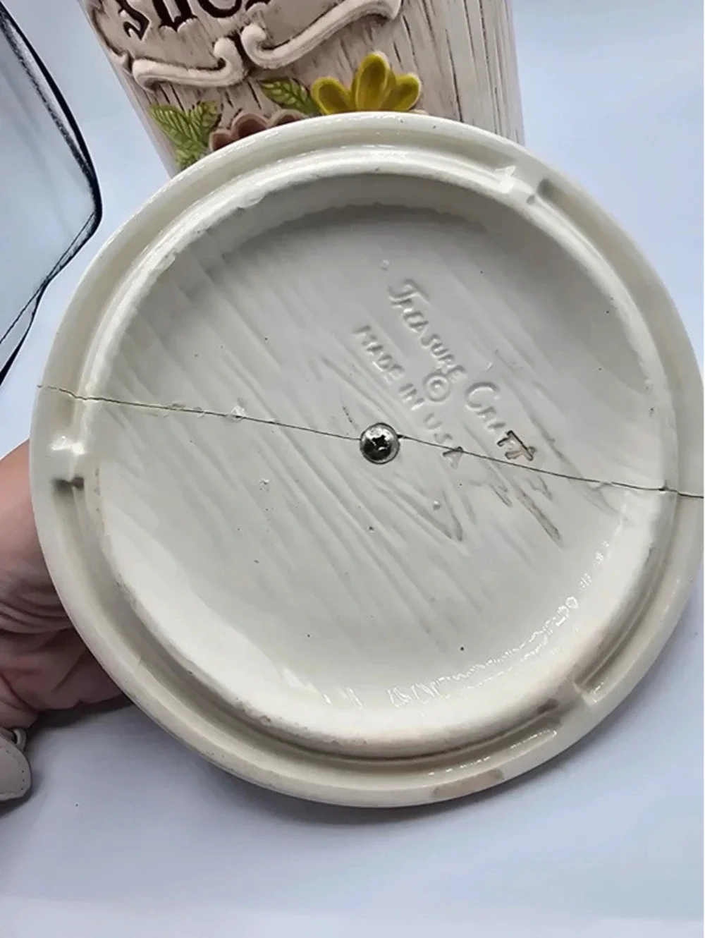 Vintage Treasure Craft ceramic faux-wood grain Sugar canister
